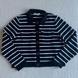 Sezane Navy and White Striped Cardigan